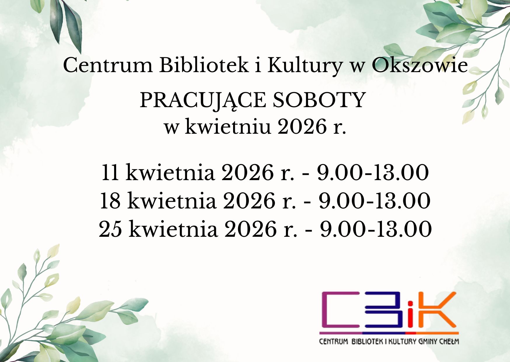 Pracujące soboty - kwiecień 2026